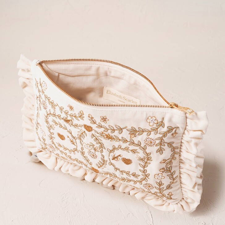 Elizabeth Scarlett Mediterranean Garden Cream Velvet Frill Pouch