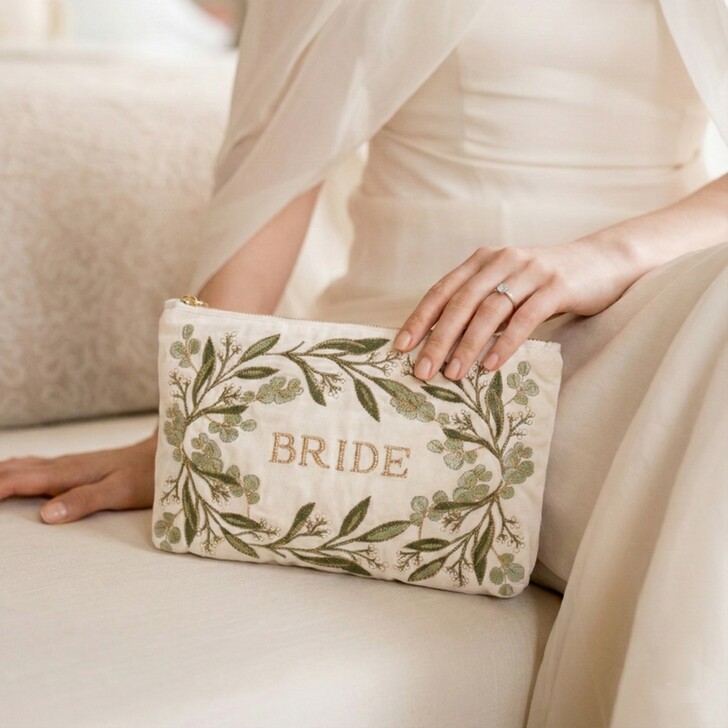 Elizabeth Scarlett Olive Branch Cream Velvet Bride Pouch