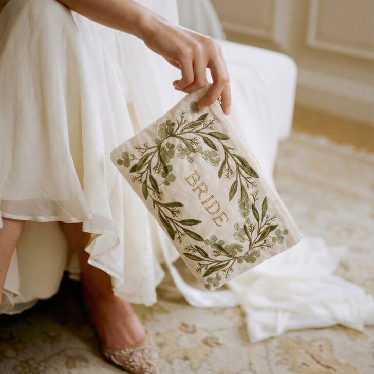 Elizabeth Scarlett Olive Branch Cream Velvet Bride Pouch