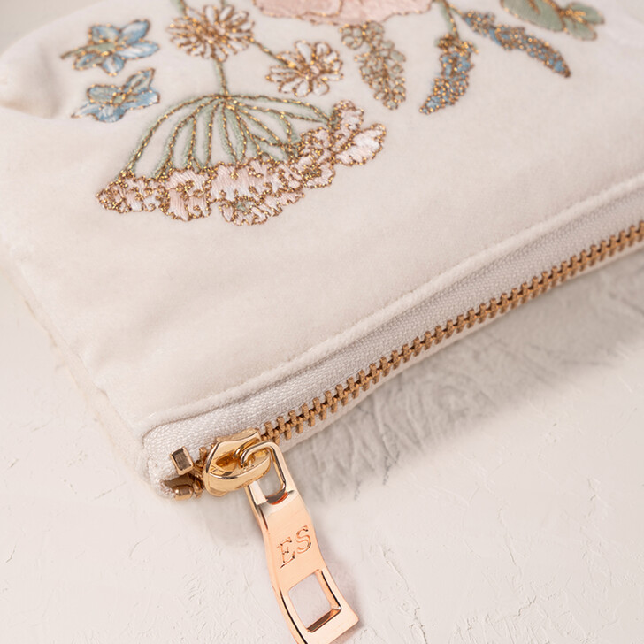 Elizabeth Scarlett Pressed Flowers Cream Velvet Coin Purse