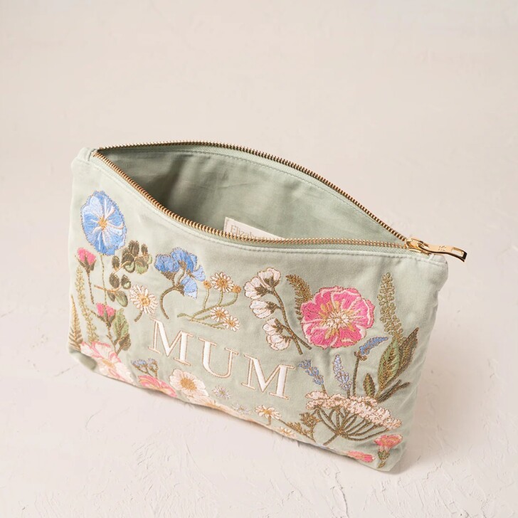 Elizabeth Scarlett Pressed Flowers Mum Sage Green Velvet Pouch