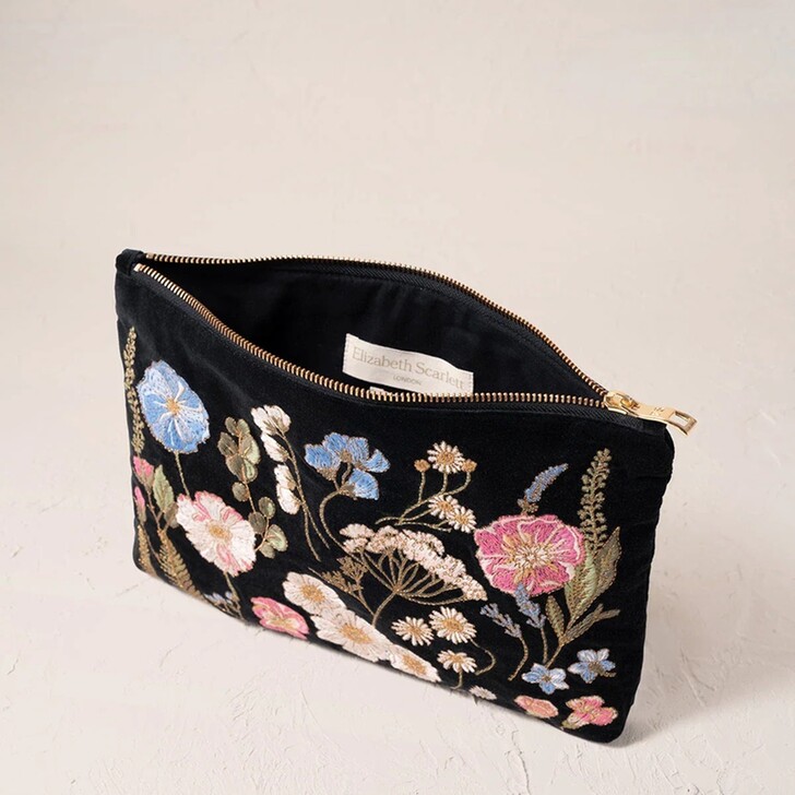 Elizabeth Scarlett Pressed Flowers Navy Velvet Everyday Pouch