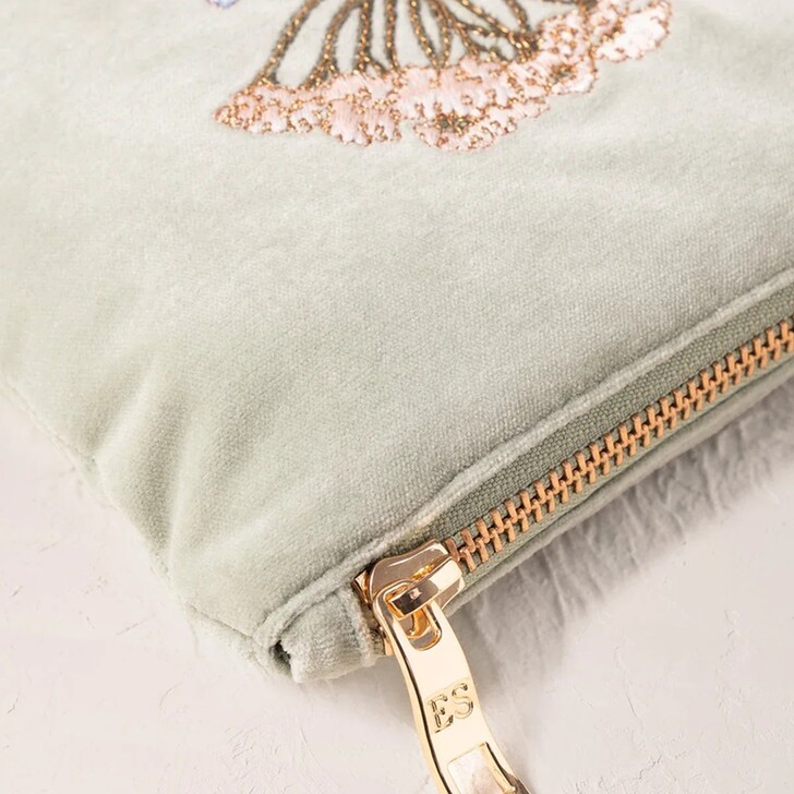 Elizabeth Scarlett Pressed Flowers Sage Green Velvet Mini Pouch