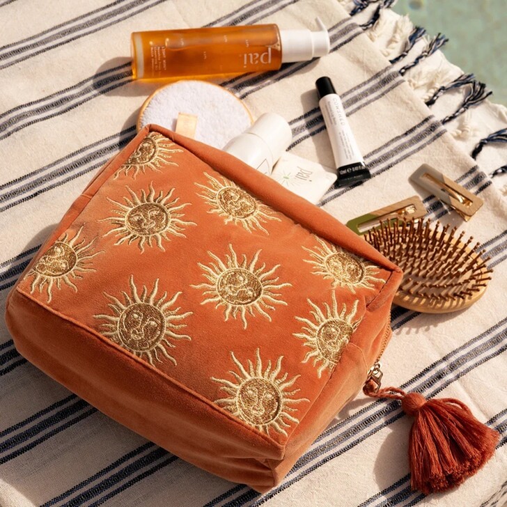 Elizabeth Scarlett Sun Goddess Rust Velvet Wash Bag