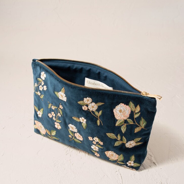 Elizabeth Scarlett Wild Rose Ink Blue Velvet Everyday Pouch