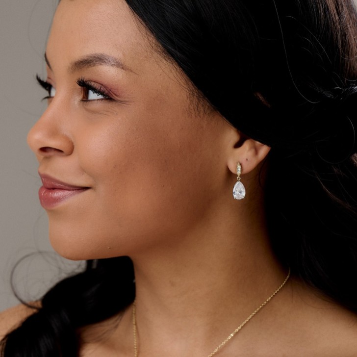 Ellie Gold Teardrop Crystal Earrings