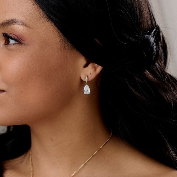Ellie Gold Teardrop Crystal Earrings