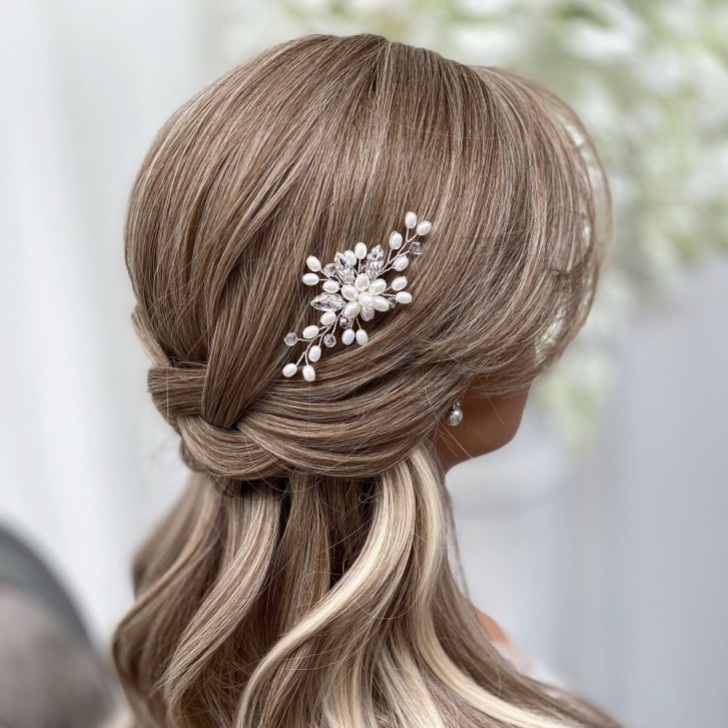 Ellie Pearl Cluster Wedding Hair Pin (Silver)
