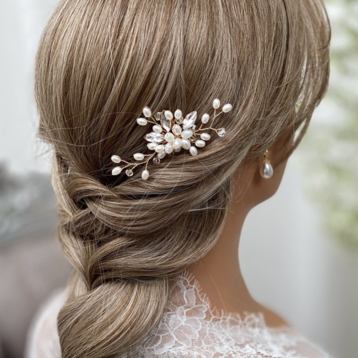 Ellie Pearl Cluster Wedding Hair Pin (Gold)