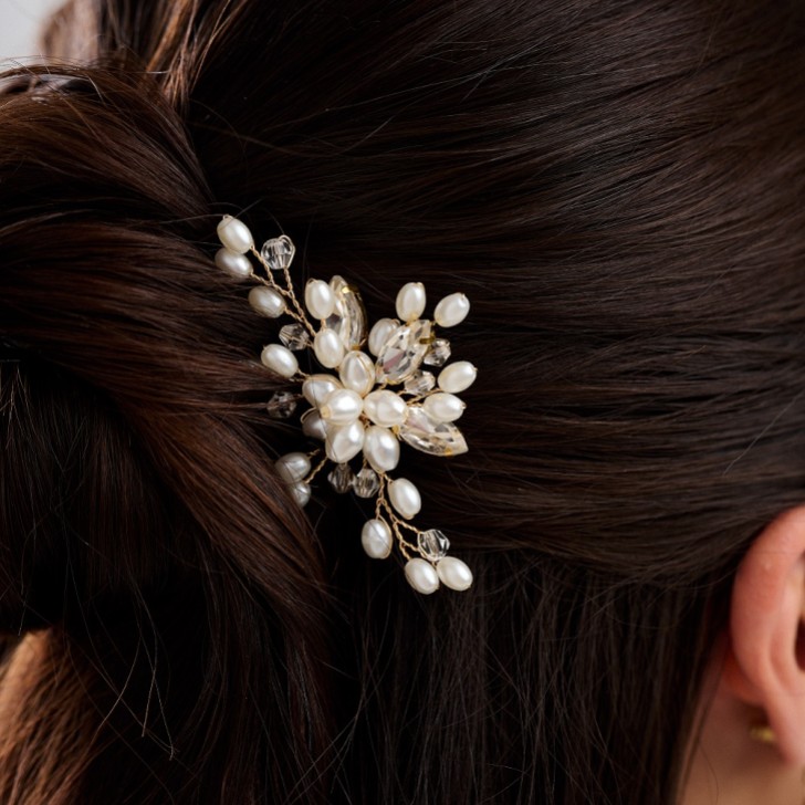 Ellie Pearl Cluster Wedding Hair Pin (Gold)