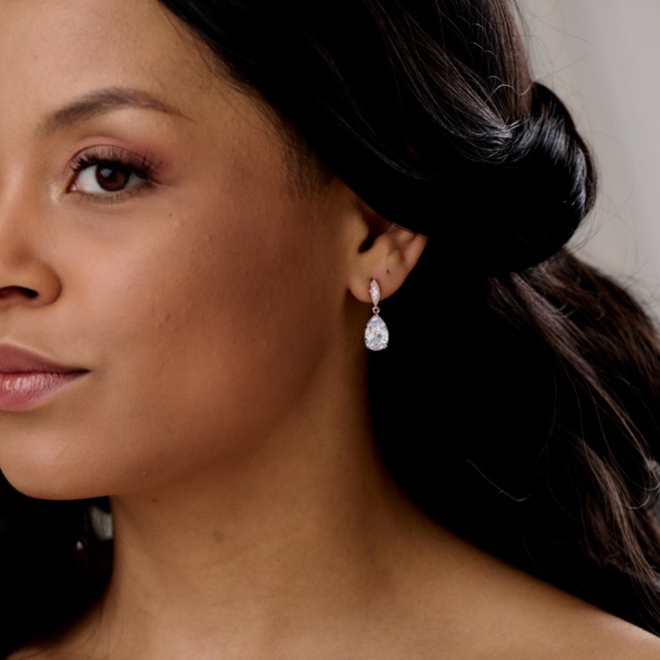 Ellie Rose Gold Teardrop Crystal Earrings