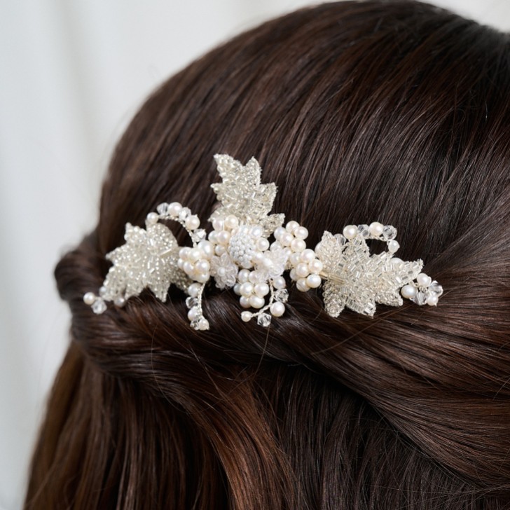 Elouise Beaded Leaves and Ivory Pearl Vintage Inspired Hair Comb