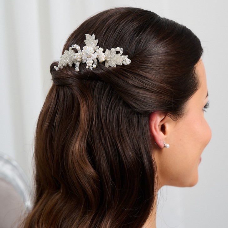 Elouise Beaded Leaves and Ivory Pearl Vintage Inspired Hair Comb