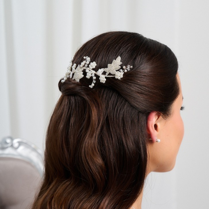 Elouise Beaded Leaves and Ivory Pearl Vintage Inspired Hair Vine