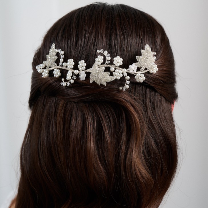 Elouise Beaded Leaves and Ivory Pearl Vintage Inspired Hair Vine