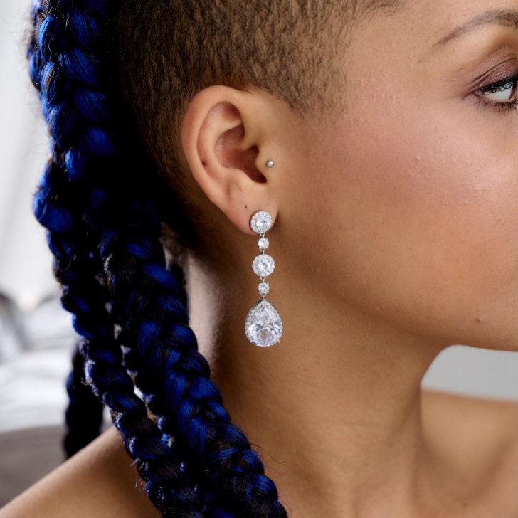 Eternal Chandelier Crystal Wedding Earrings (Silver)