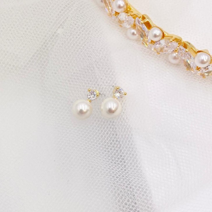 Evie Gold Dainty Pearl Stud Earrings