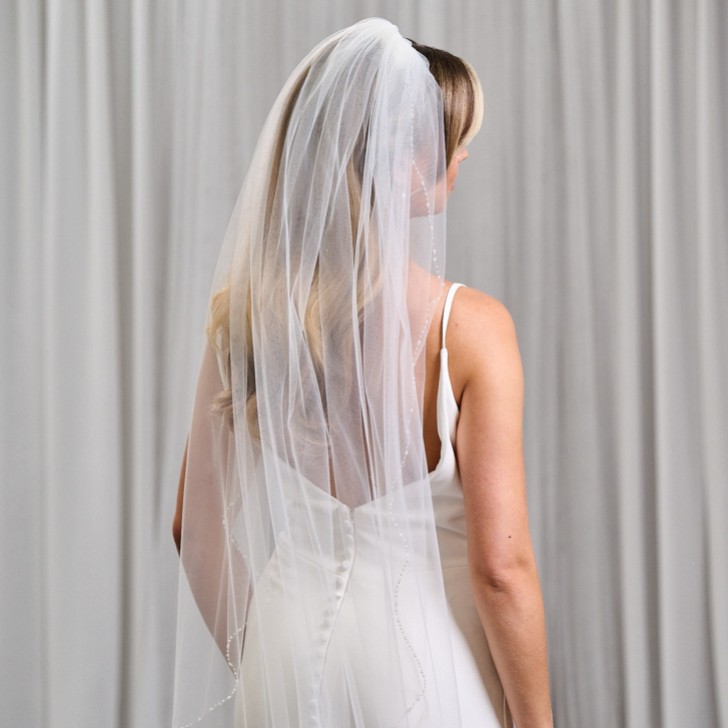Fairmont Ivory Single Tier Fingertip Veil with Pearl and Beaded Edge
