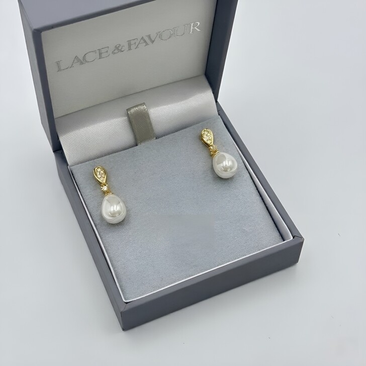 Faye Gold Teardrop Pearl and Crystal Earrrings