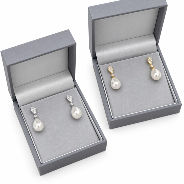 Faye Gold Teardrop Pearl and Crystal Earrrings