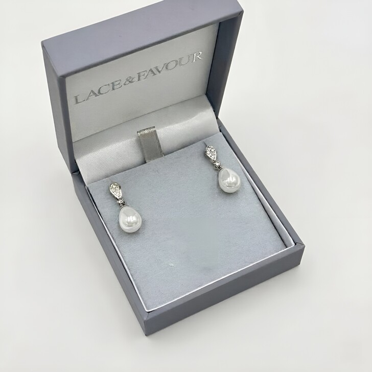 Faye Silver Teardrop Pearl and Crystal Earrrings