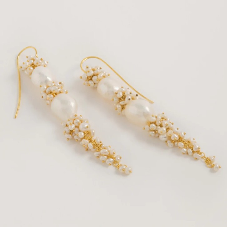 Freya Rose Baroque Pearl Statement Long Drop Gold Earrings