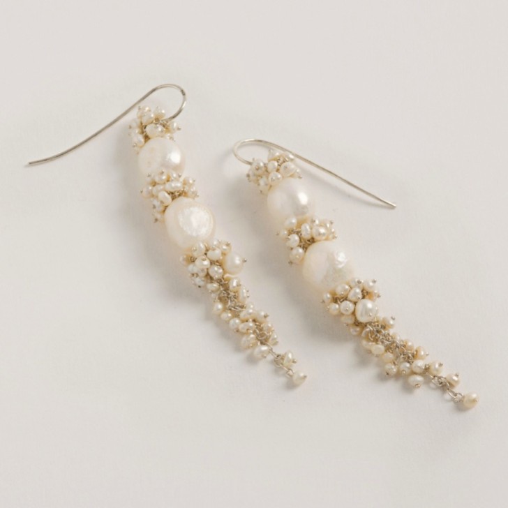 Freya Rose Baroque Pearl Statement Long Drop Silver Earrings