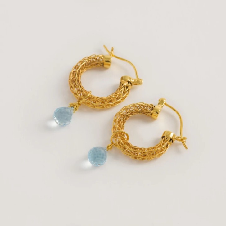 Freya Rose Gold Weave Mini Hoop Earrings with Topaz Crystals