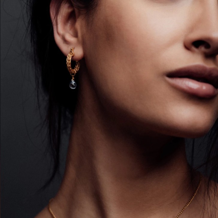 Freya Rose Gold Weave Mini Hoop Earrings with Topaz Crystals