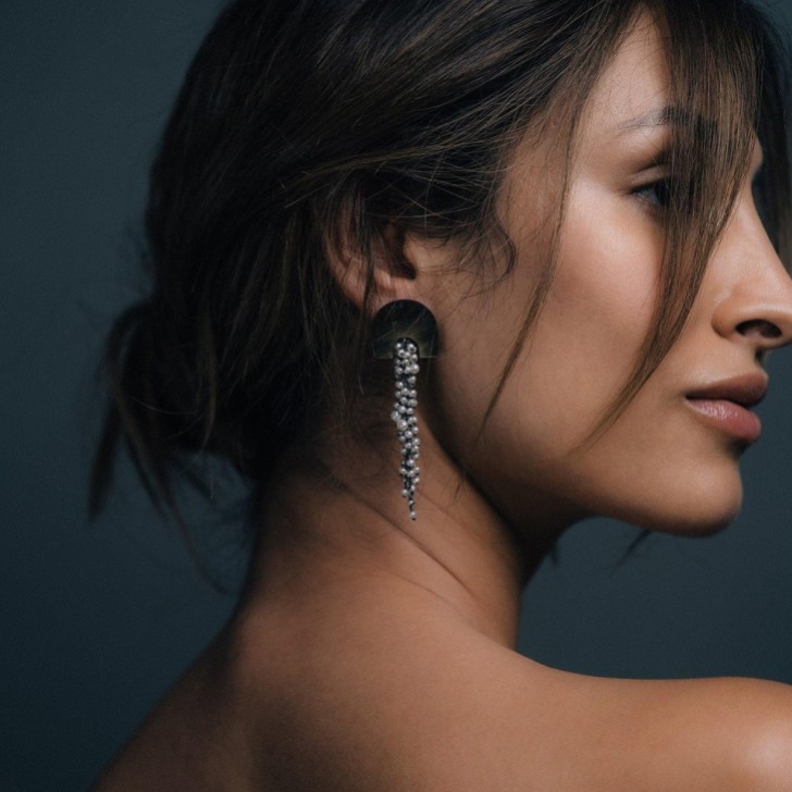 Freya Rose Hakuro Grey Mother of Pearl Long Drop Earrings