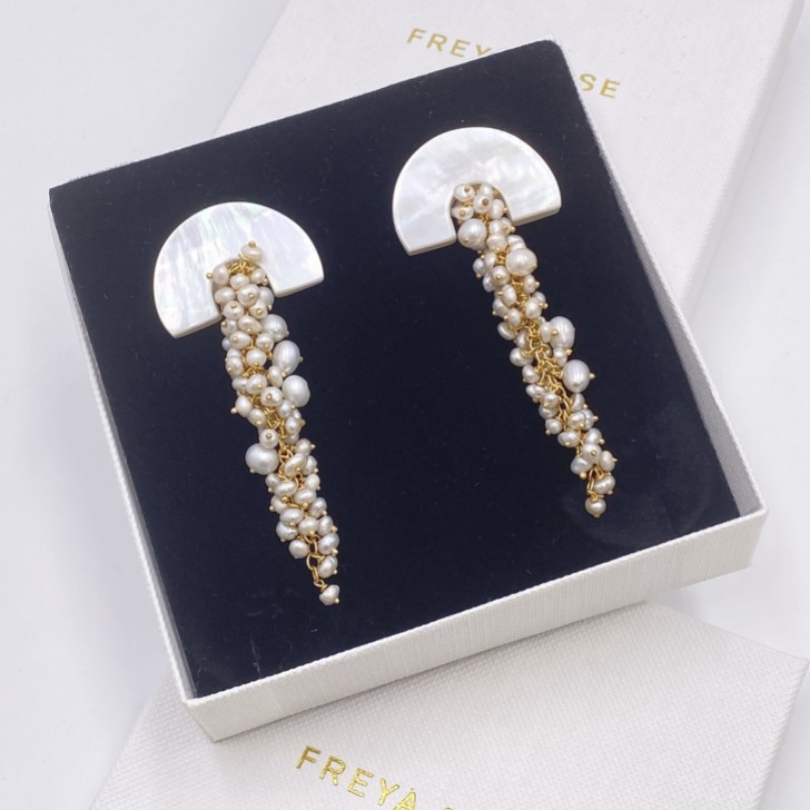Freya Rose Hakuro Gold Mother of Pearl Long Drop Earrings