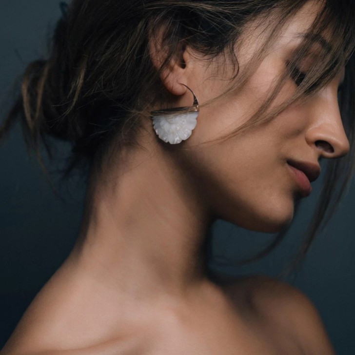 Freya Rose Hand Carved Mother of Pearl Rose Hoop Earrings