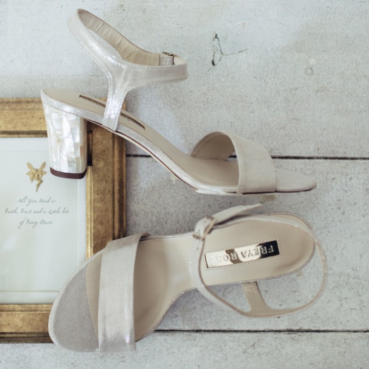 Freya Rose Martina Midi Champagne Suede Mother of Pearl Block Heel Sandals