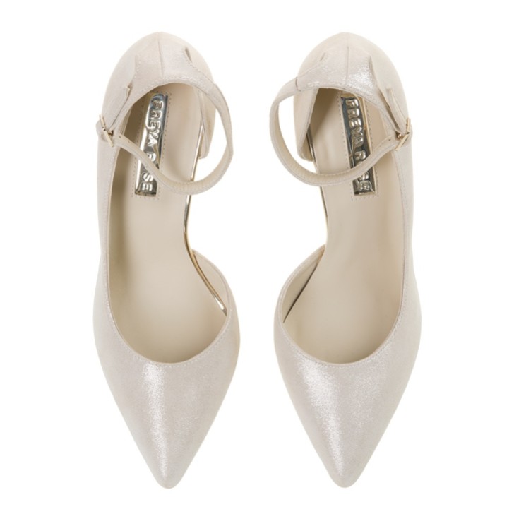 Freya Rose Monica Champagner Wildleder Mutter der Perle Block Heel Courts