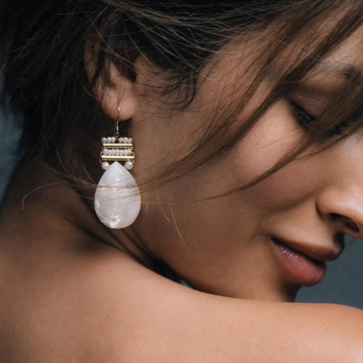 Freya Rose Mother of Pearl Gold Pear Drop Earrings