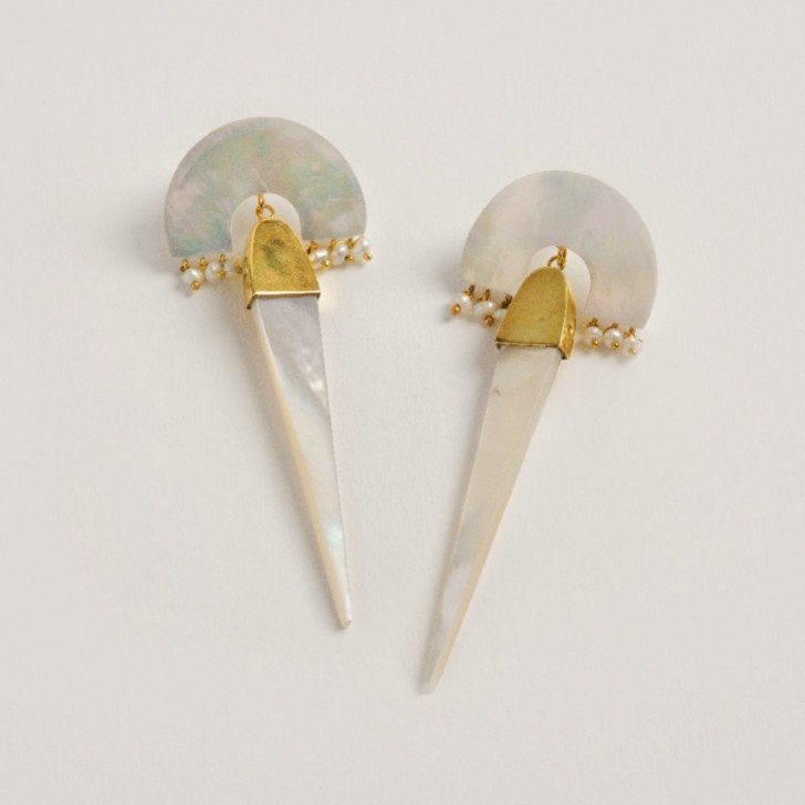 Freya Rose Myla Ivory and Gold Mother of Pearl Statement Earrings