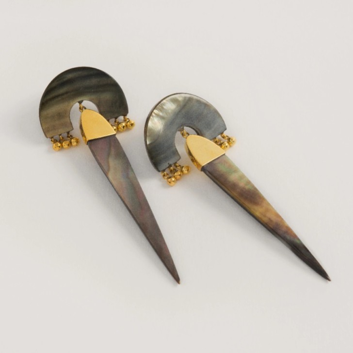 Freya Rose Myla Noir and Gold Mother of Pearl Statement Earrings