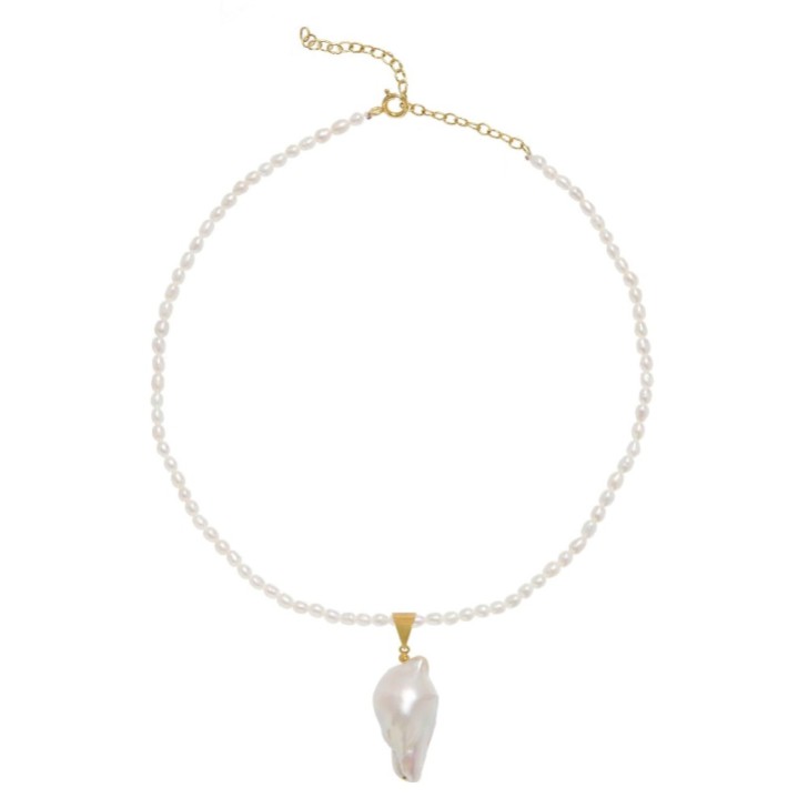 Freya Rose Rice Pearl Necklace with Large Baroque Pearl Pendant