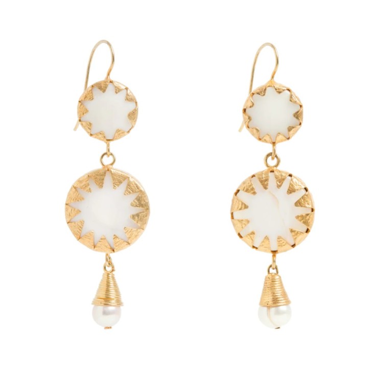 Freya Rose Warrioress Medallion Statement Mother of Pearl Earrings
