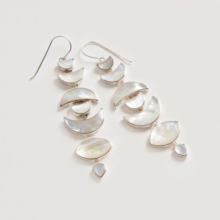 Freya Rose Warrioress Silver Mother of Pearl Moon Drop Earrings