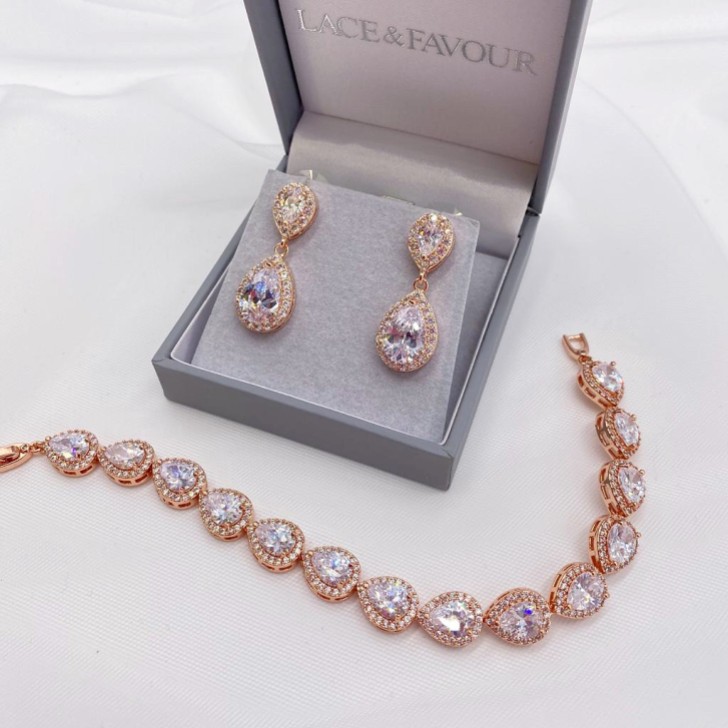 Hampton Teardrop Cubic Zirconia Wedding Bracelet (Rose Gold)