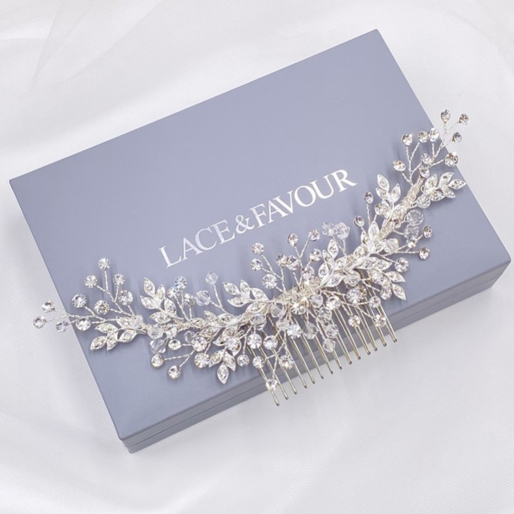 Harley Diamante and Crystal Leaves Wedding Hair Comb