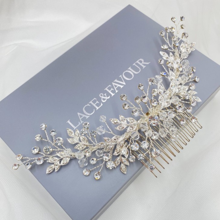 Harley Diamante and Crystal Leaves Wedding Hair Comb