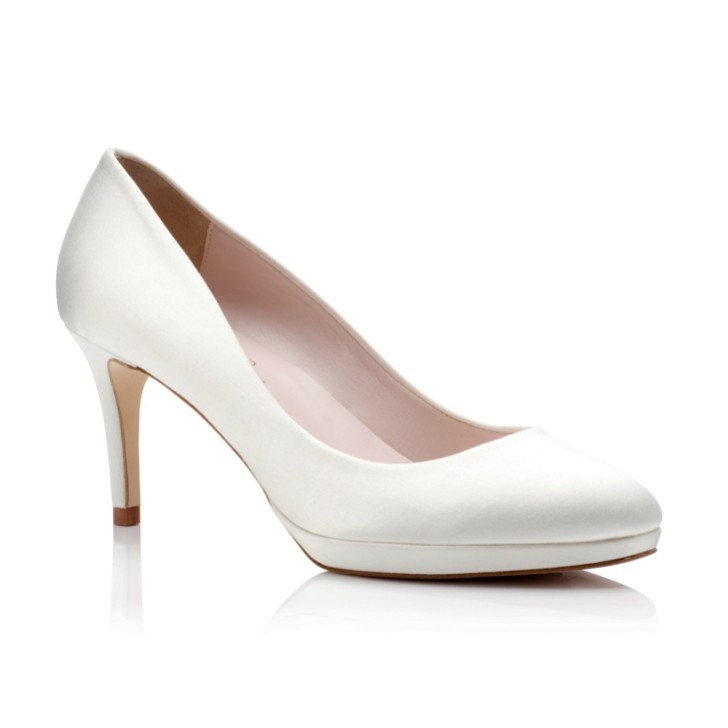 Harriet Wilde Amy Mid Heel Ivory Satin Platform Court Shoes