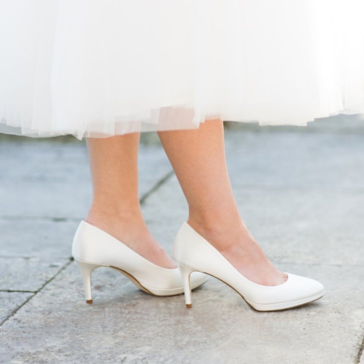 Harriet Wilde Amy Mid Heel Ivory Satin Platform Court Shoes