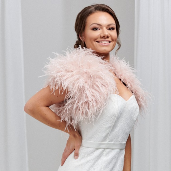 Hayworth Blush Pink Ostrich Feather Bridal Bolero