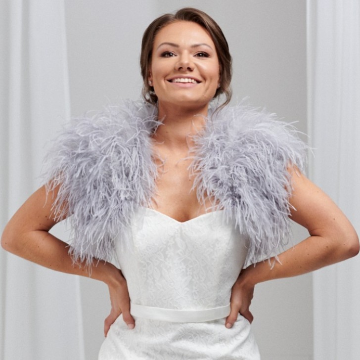 Hayworth Silver Gray Ostrich Feather Bridal Bolero