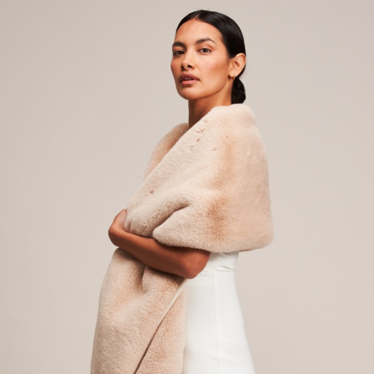 Helen Moore Beige Long Faux Fur Stole