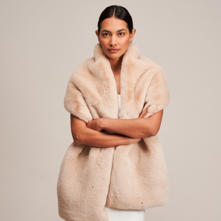 Helen Moore Beige Long Faux Fur Stole