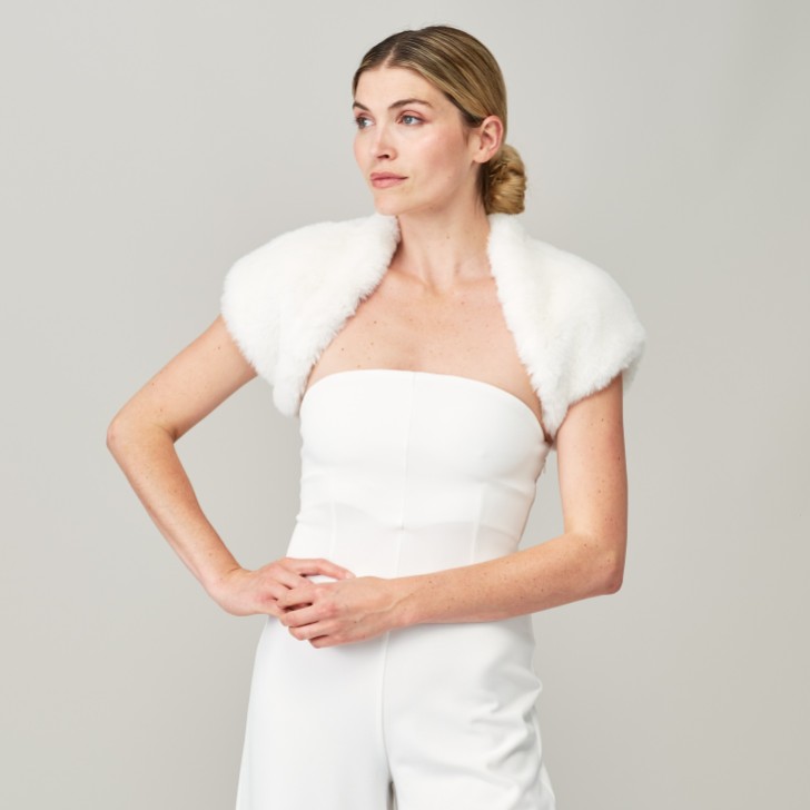 Helen Moore Ivory Faux Fur Bridal Bolero